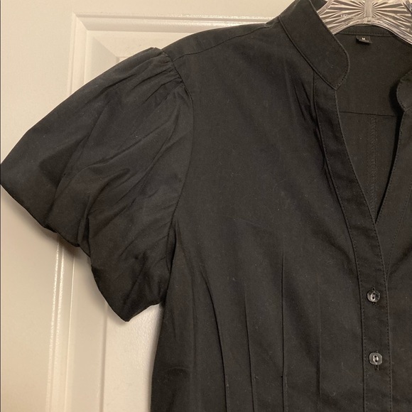 Little Black Button up Puff Sleeve Shirt - Picture 7 of 11